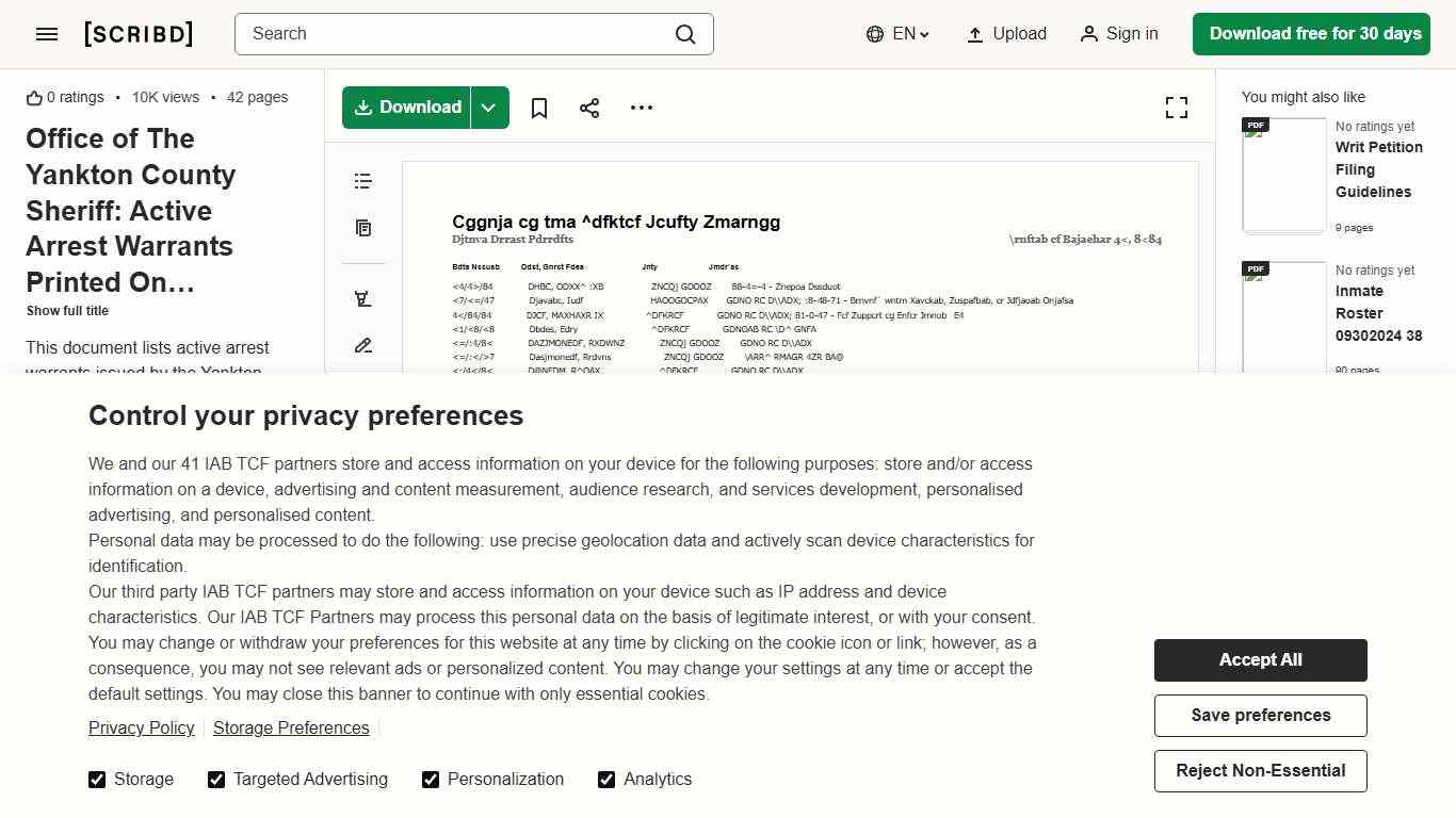 Office of The Yankton County Sheriff: Active Arrest Warrants Printed On December 10, 2021 PDF Driving Under The Influence Theft